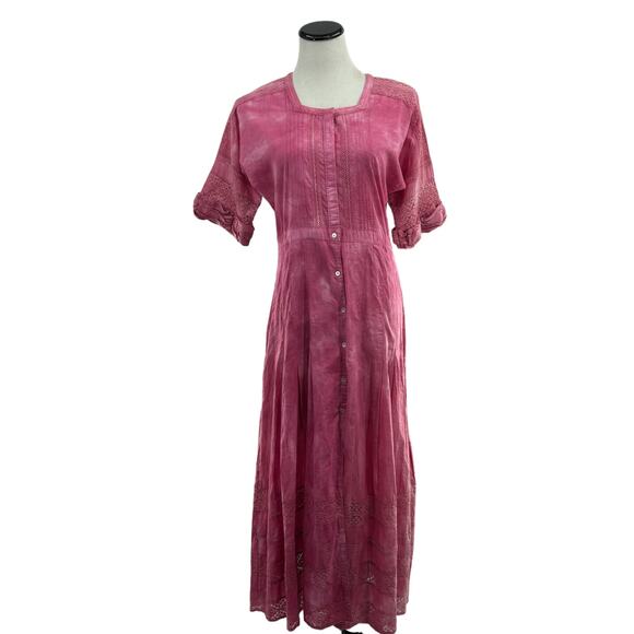 LoveshackFancy Edie Bordeaux Pink Tie Dye Cotton Midi Dress - Picture 4 of 12